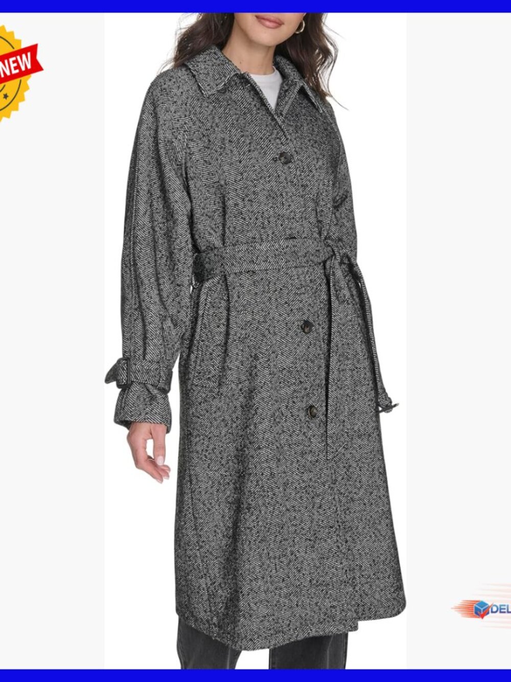 Long Sleeve Belted Robe Coat with Removable Belt Adjustable Cuffs